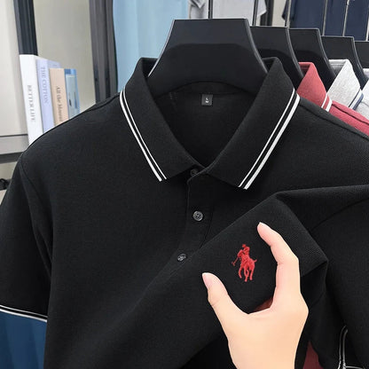 100% pure cotton men's short sleeved summer new golf casual polo shirt high-end brand designer pony embroidery design Tshirt top