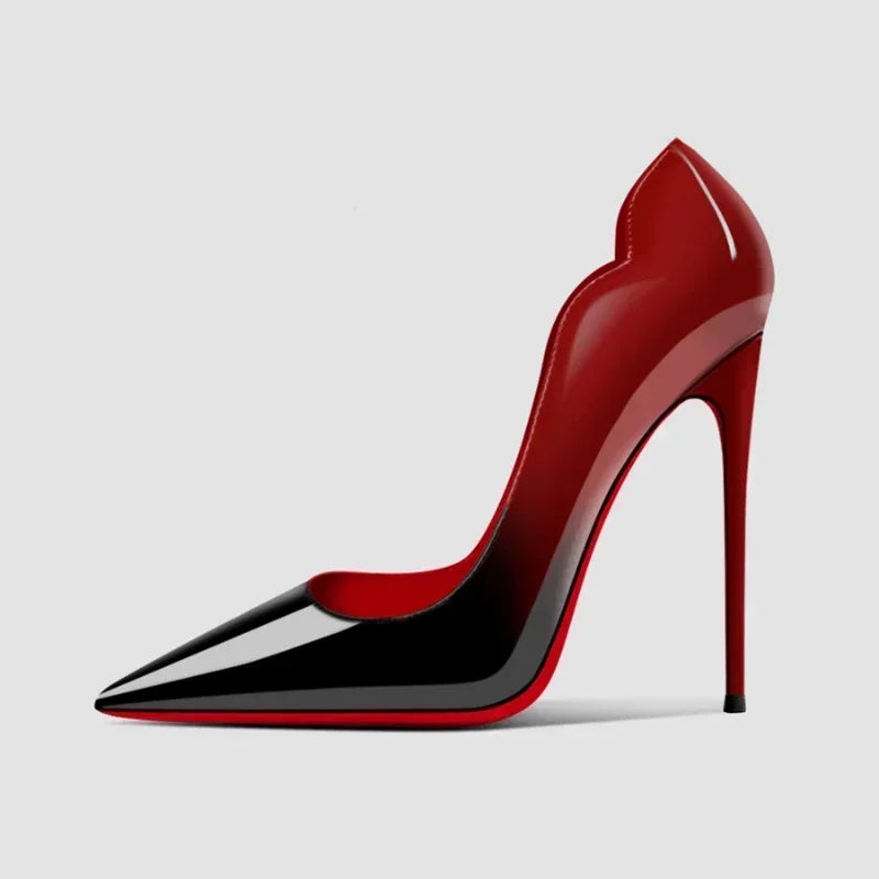 2025New Gradient Red Bottom Large Heels Sexy Leopard Pattern Pointed Professional Women's Shoes Black Graduation Single Shoes