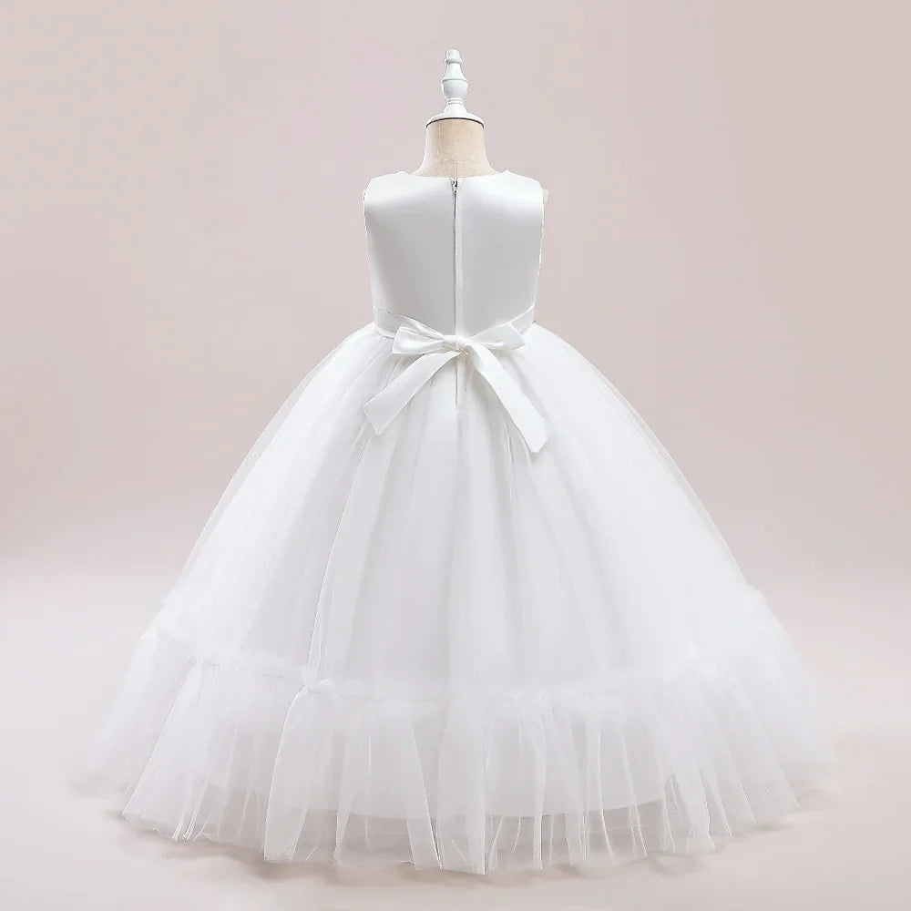 Summer Baptism Wedding Party Girl Flower Dresses Bow Bridesmaids Princess Prom Evening Dress For Girls First Communion Prom Gown