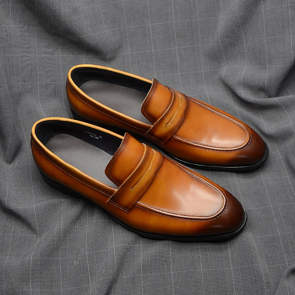 Luxury Brand Slip-On Men's Dress Shoes Genuine Leather Italian Penny Loafers Brown Blue Black Wedding Party Formal Footwear Male