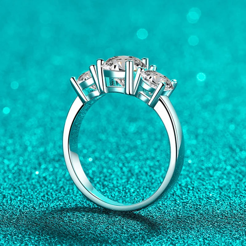 Full D Color Moissanite Ring 925 Sterling Silver Rings for Women 3-Stone Proposal Engagement Wedding Bands Party Jewelry