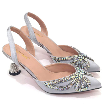 Yellow Classy Bowknot Pointed Toe Women's Shoes High Heel Elegant Sandals Shallow Mouth Shoes Bag Set Women