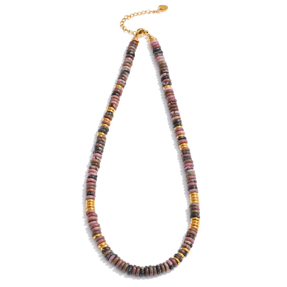 Colorful Natural Stone Beads Handmade Chain Y2K Fashion Necklace for Women Stainless Steel Waterproof Collar Jewelry Gift