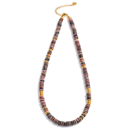 Colorful Natural Stone Beads Handmade Chain Y2K Fashion Necklace for Women Stainless Steel Waterproof Collar Jewelry Gift