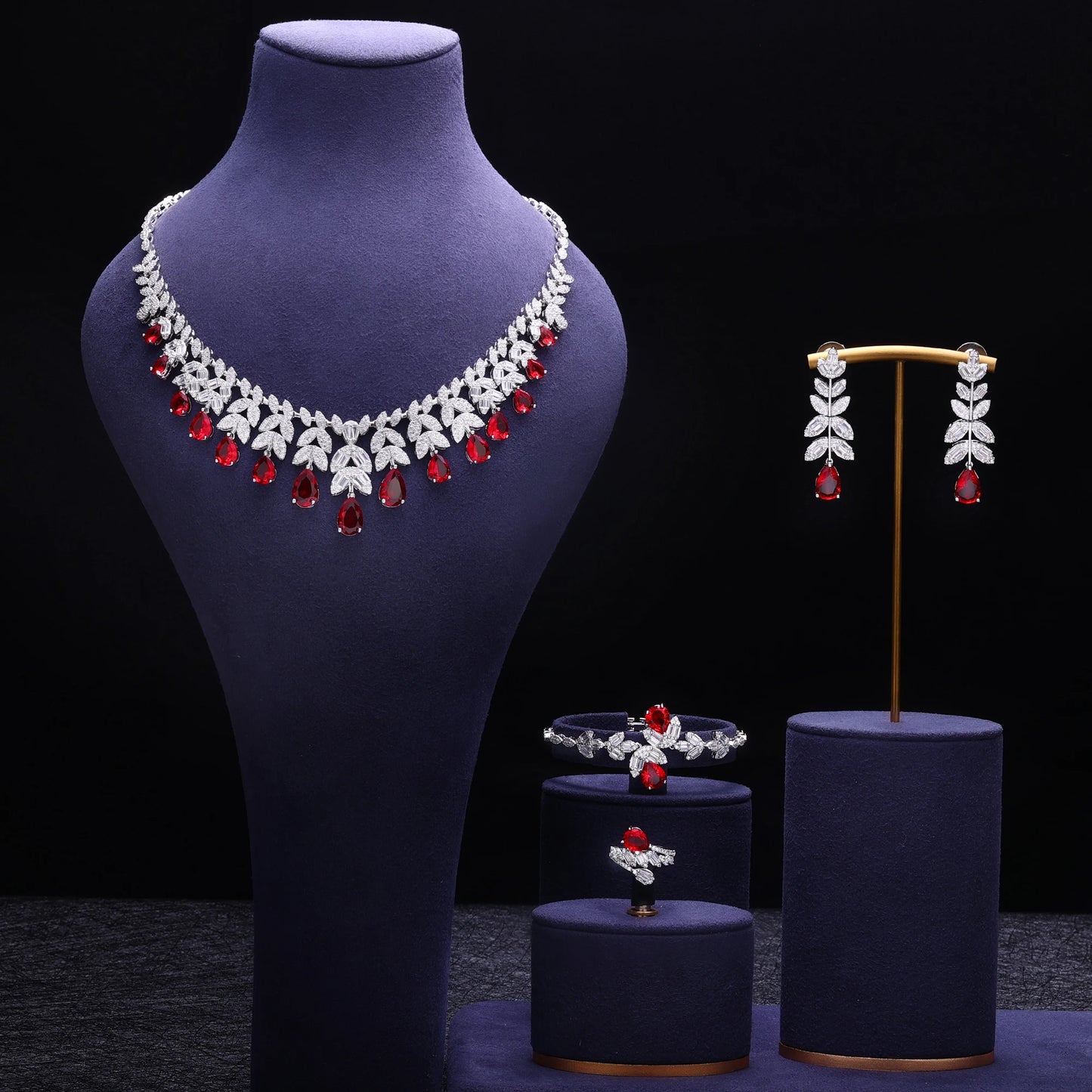 4 Pcs Super Luxury Cubic Zirconia Bridal Wedding Party Costume Nigerian Dubai Jewelry Set for Brides Accessories