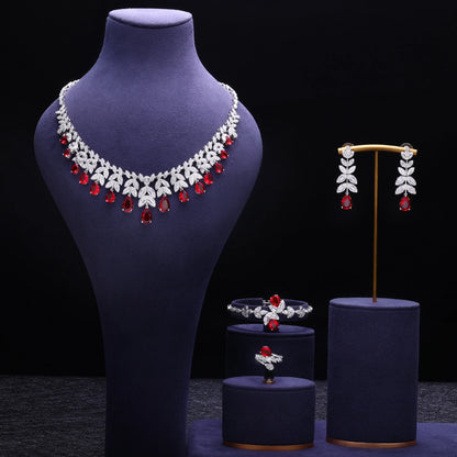 4 Pcs Super Luxury Cubic Zirconia Bridal Wedding Party Costume Nigerian Dubai Jewelry Set for Brides Accessories