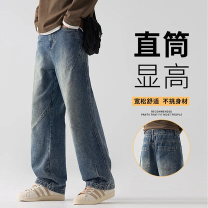 Men's Trendy Jeans All-Season Cotton Blend Straight-Leg Pants - Fashionable Minimalist Versatile Casual Denim Trousers M-4XL