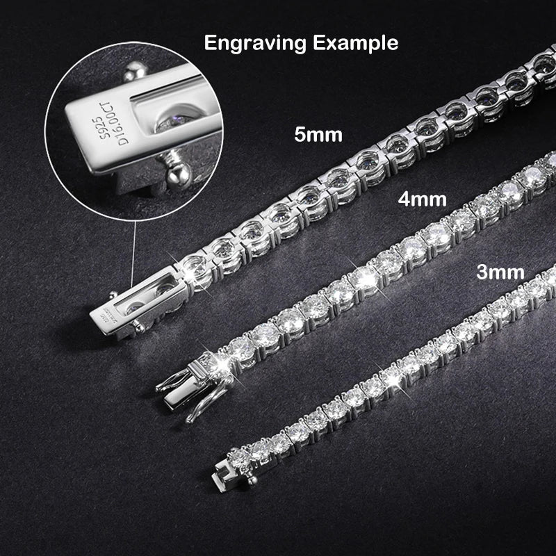 3mm 4mm 5mm Moissanite Tennis Bracelet for Women Men 925 Silver Plated 18k Gold Pass Diamond Tester Link Bracelets Bangle