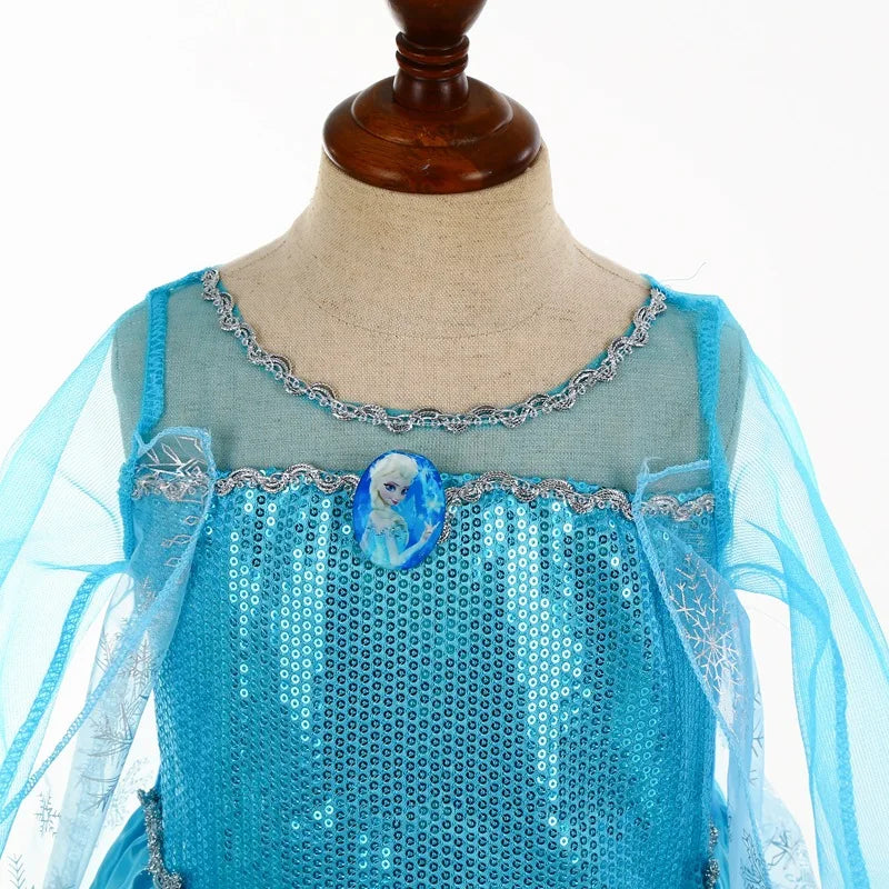Jasmine Rapunzel Snow Queen Elsa Princess Dress Girl Mesh Sequin Dress Kids Cosplay Belle Aurora Costumes Carnival Party Gowns