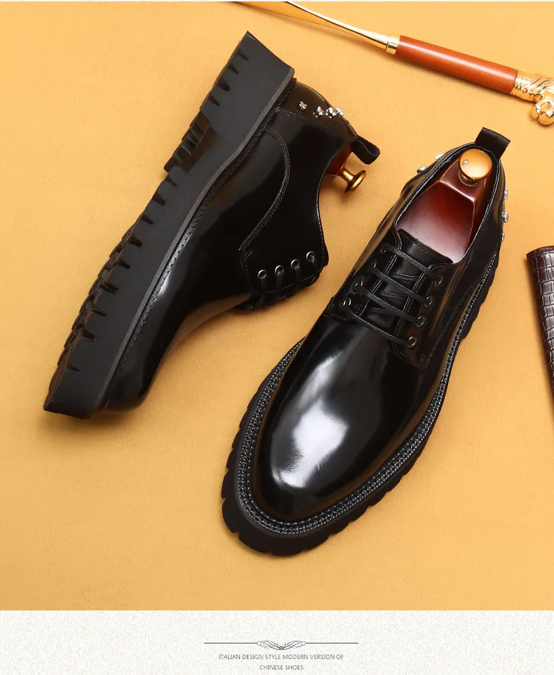 Men's Oxfords Genuine Leather Male Wedding Party Dress Shoes for Men Round Head Lace-Up Office Suit Formal Derby Shoes