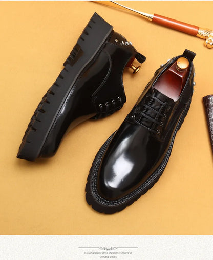 Men's Oxfords Genuine Leather Male Wedding Party Dress Shoes for Men Round Head Lace-Up Office Suit Formal Derby Shoes