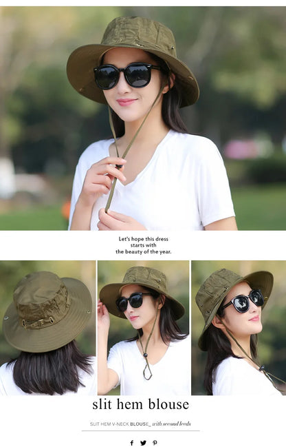 Unisex Summer Sunscreen Wide Brim Bucket Hats Women UV Protection Waterproof