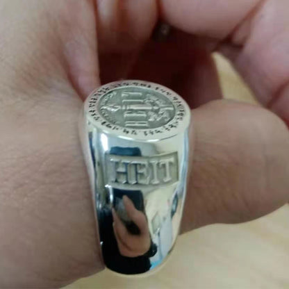 Custom  Engraved Pinky Ring 13mm Round Signet  Ring Custom Family Badge ring for Women Men Ring Copper Jewelry
