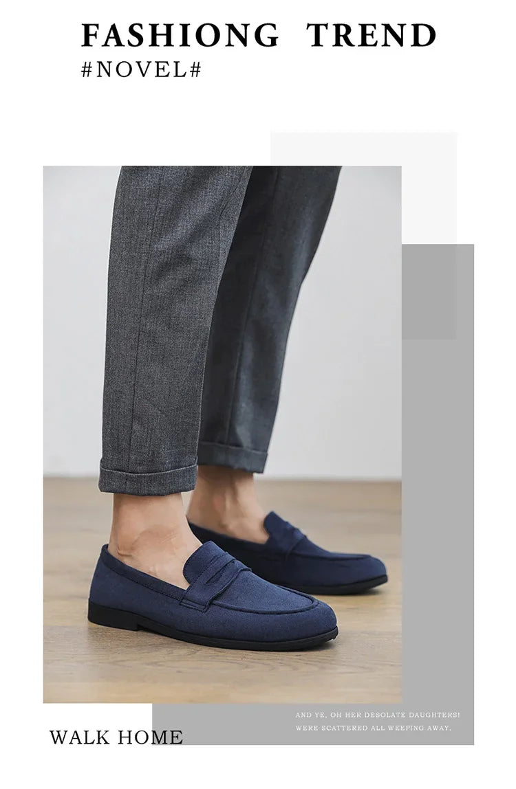 Retro Brown Men's Loafers Comfortable Suede Leather Casual Shoes Man Slip-on Shoes Flat Moccasins For Men zapatos de hombre
