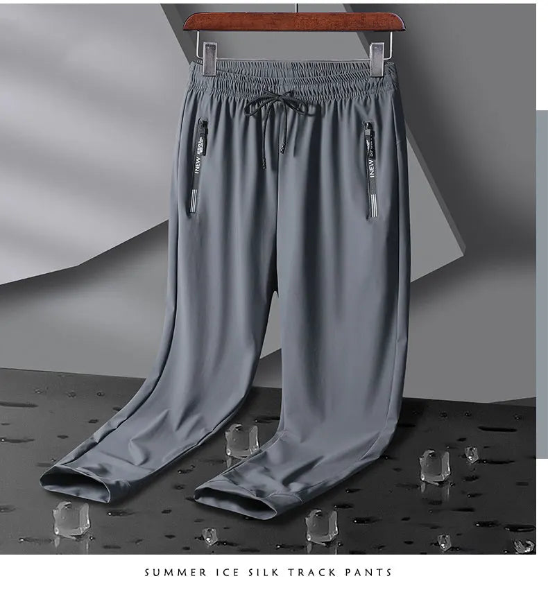 Breathable Elastic Men Running Sport Pants Ice Silk Jogging Thin Sweatpants Casual Outdoor Training Gym Fitness Trousers 8XL