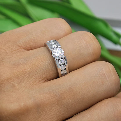 Full Moissanite Wedding Ring for Men 925 Sterling Silver with Gold Plated Eternity Band Man's Lab Diamond Party Rings