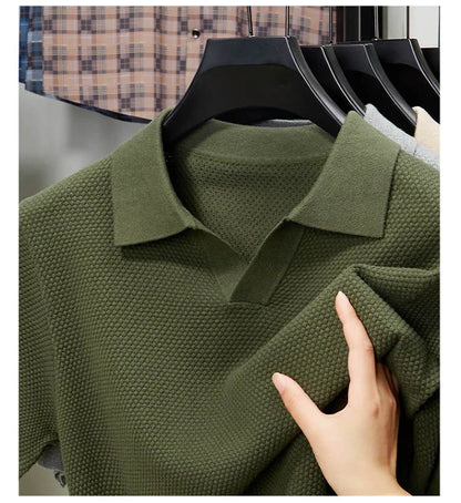 Men's Stretch 100% Cotton Polo Shirt - Pineapple Knit Seagull Collar, Breathable Short Sleeve Tee with Flexible M-4XL 6 Colors