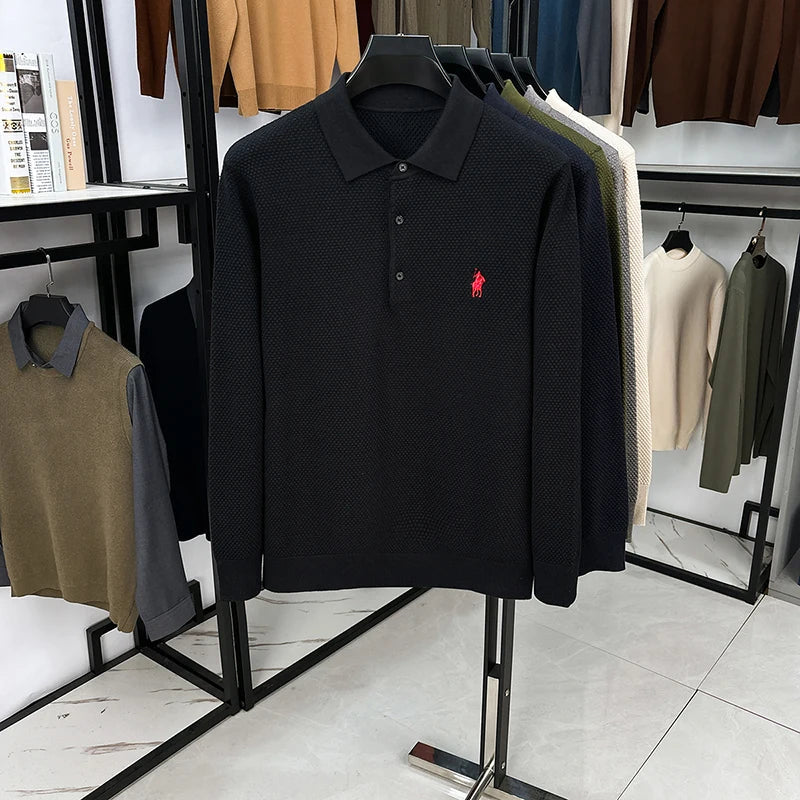 Light Luxury Cotton Long Sleeved T-shirt Men's Fashion Trend Lapel Autumn Paul Embroidery Polo Shirt Men's Long Sleeved Clothes