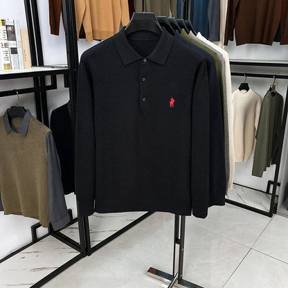 Light Luxury Cotton Long Sleeved T-shirt Men's Fashion Trend Lapel Autumn Paul Embroidery Polo Shirt Men's Long Sleeved Clothes