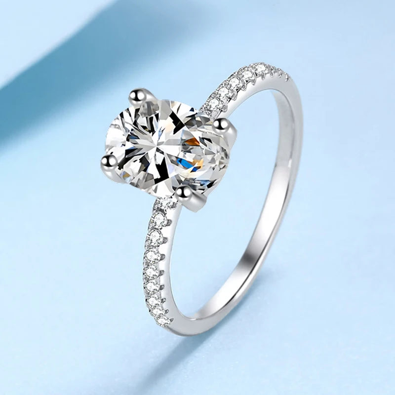 1ct 2ct Oval Cut Moissanite Ring for Women 925 Sterling Silver with Gold Plated Lab Diamond Rings Bands Fine Jewelry Gift