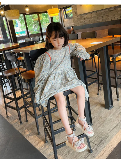 Girls' Shiny Cool Rhinestone Bowknot Children's Sandals 2023 Summer Open-toe Versatile Kids Fashion Back Zipper Casual Shoes New