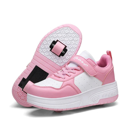 Ultra-Light Leathe Two Wheels Children's Sport Roller Skate Shoes for Kids Boys Girls Walking Running Sneakers Outdoor for Women