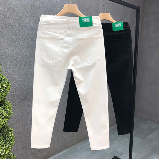 2023 Spring and Autumn New Classic Fashion Solid Color Elastic Casual Jeans Men's Comfortable High-Quality Small Foot Pants 36