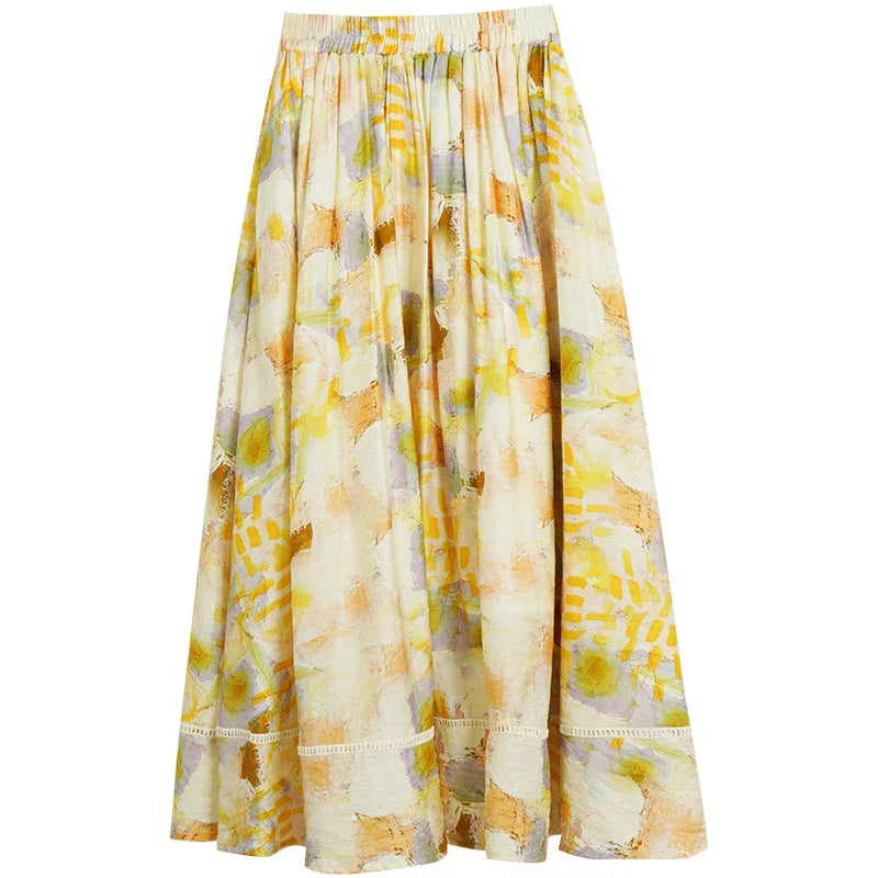Women Long Skirt French Fashion Floral Skirt 2026 Summer High-waisted Splicing Hollow A-shaped Pendulum Skirts O23XB80203