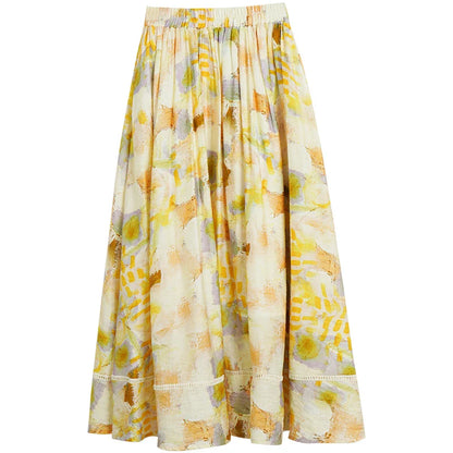Women Long Skirt French Fashion Floral Skirt 2026 Summer High-waisted Splicing Hollow A-shaped Pendulum Skirts O23XB80203