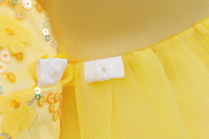 Girls Summer Yellow Sequin Wedding Dresses Wedding Dresses Tulle Carnival Outfits Girls Birthday Party Dresses Girls Ceremony Ou