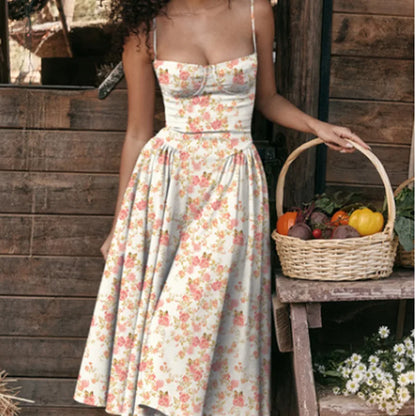 Women Elegant Sleeveless Backless Pleated Dresses Lady Sexy Solid Sling Midi Dress 2024 Female Party Evening A-line Robes