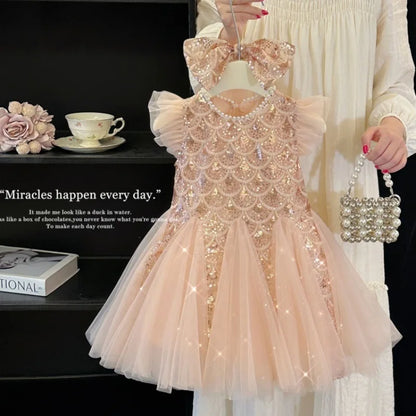 Girls' Summer  Dress Kids Fashionable Sleeveless Tulle Princess Gown Kids Cute & Breathable Toddler Party Dress