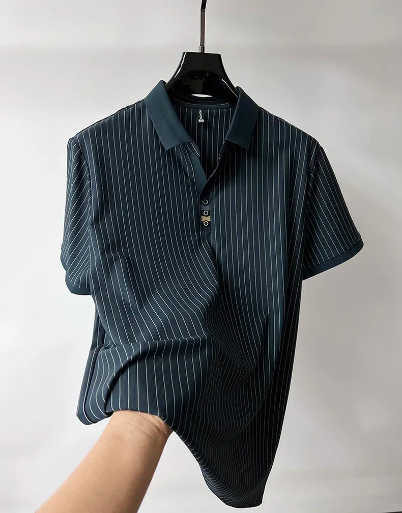 Brand striped design men's short sleeve fashionable polo shirt 2024 summer new cool and breathable casual lapel golf T-shirt