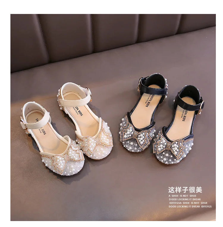 2025 New Summer Style Fashionable Comfortable Casual and Elegant Flat Bow Toe-toe Beaded Wear-resistant Girls' Leather Shoes