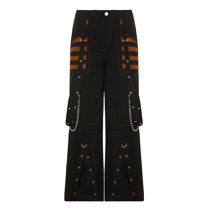 Punk Style Y2k Wid Leg Denim Pants E-girl Gothic Loose Trousers Cyber Grunge Cargo Pants Harajuku High Waist Baggy Jeans Women