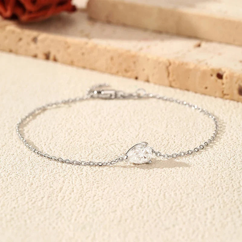 0.8CT D VVS1 Pear Cut Moissanite Bracelets for Women Simple Elegant Wedding Fine Jewerly Dainty Pure S925 Silver Chain