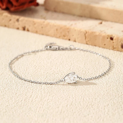 0.8CT D VVS1 Pear Cut Moissanite Bracelets for Women Simple Elegant Wedding Fine Jewerly Dainty Pure S925 Silver Chain
