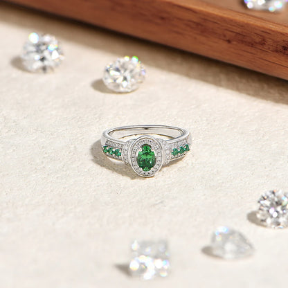 S925 Silver Lab Zambian Emerald Ring with White Zircon For Women Wedding Band Vintage Anniversary Luxury Gifts Jewelry