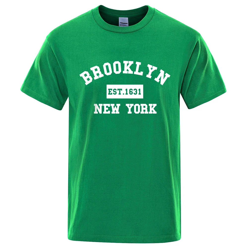 Brooklyn Est. 1631 New York Letter Print T-Shirt Man Casual Loose T-Shirts Summer Cotton Tops Fashion Breathable Tee Clothing