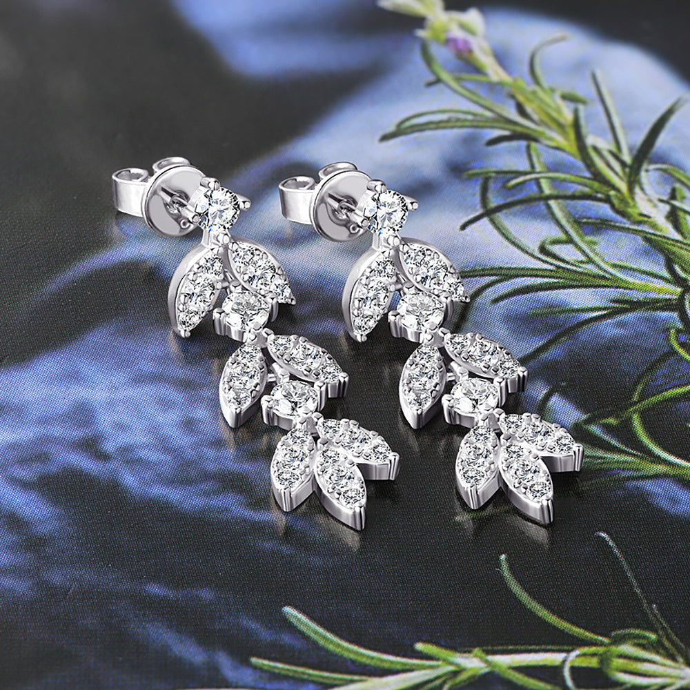 0.6cttw Long Tassel Moissanite Diamond Drop Earrings for Women 925 Sterling Silver Plated Gold Luxury Leaf Earrings Fine Jewelry