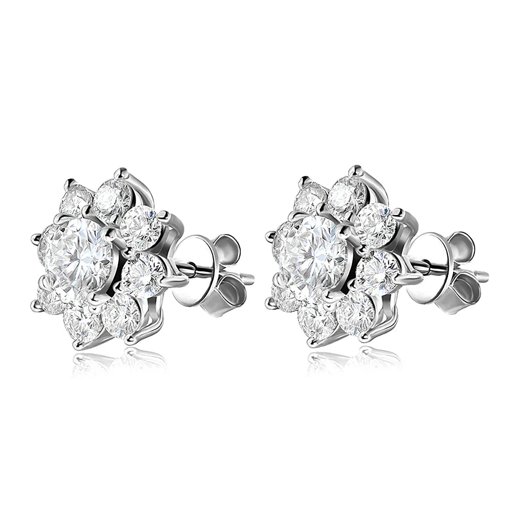 2.88CT  Certified Sunflower Full Moissnaite Diamond Stud Earring 925 Sterling Silver Plated 18k White Gold Stud Ear for Women