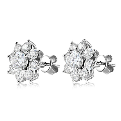 2.88CT  Certified Sunflower Full Moissnaite Diamond Stud Earring 925 Sterling Silver Plated 18k White Gold Stud Ear for Women
