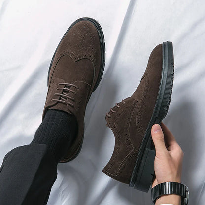 Leather Brock carved business dress shoes for men round head lace-up casual shoes