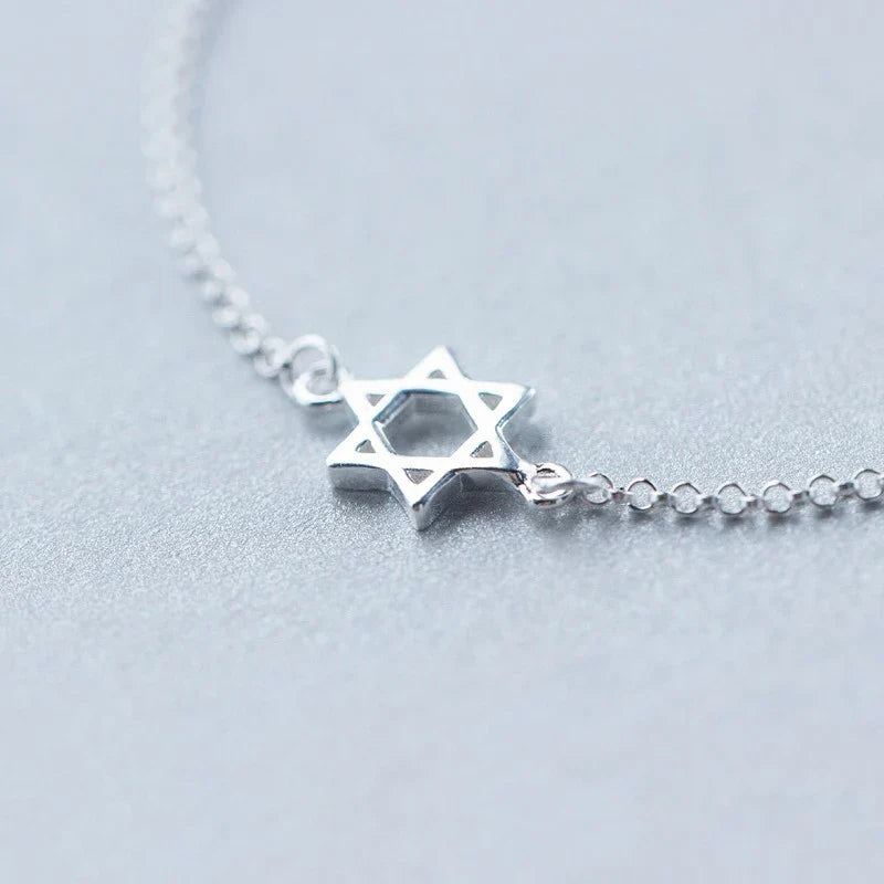 Fashion Real 100% 925 Sterling Silver Hexagram and Star Simple Chain Bracelet Female  Silver 925 Fine Jewelry Accessories