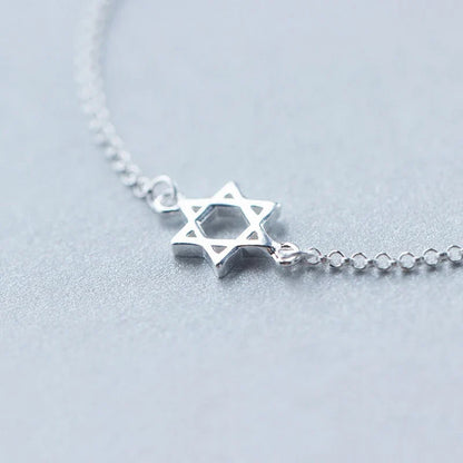 Fashion Real 100% 925 Sterling Silver Hexagram and Star Simple Chain Bracelet Female  Silver 925 Fine Jewelry Accessories