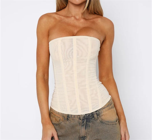 Women Y2K Sexy Slim Vest French High Street Elegant Backless Tank Top Summer Vintage Corset EGirl Solid Color Strapless Tube Top
