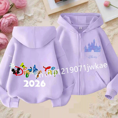 Boys and Girls Clothing Castle Pattern Kids Hoodie Jacket for Children 2026 Fashion Minnie Mickey Castle Zipper Hoodie Closure