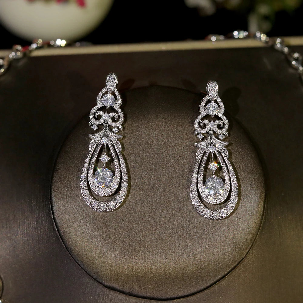 Fashion Geometric Design Bridal Dress Necklace Jewelry Sets High Quality Cubic Zirconia For Women Party Accessorie X0593