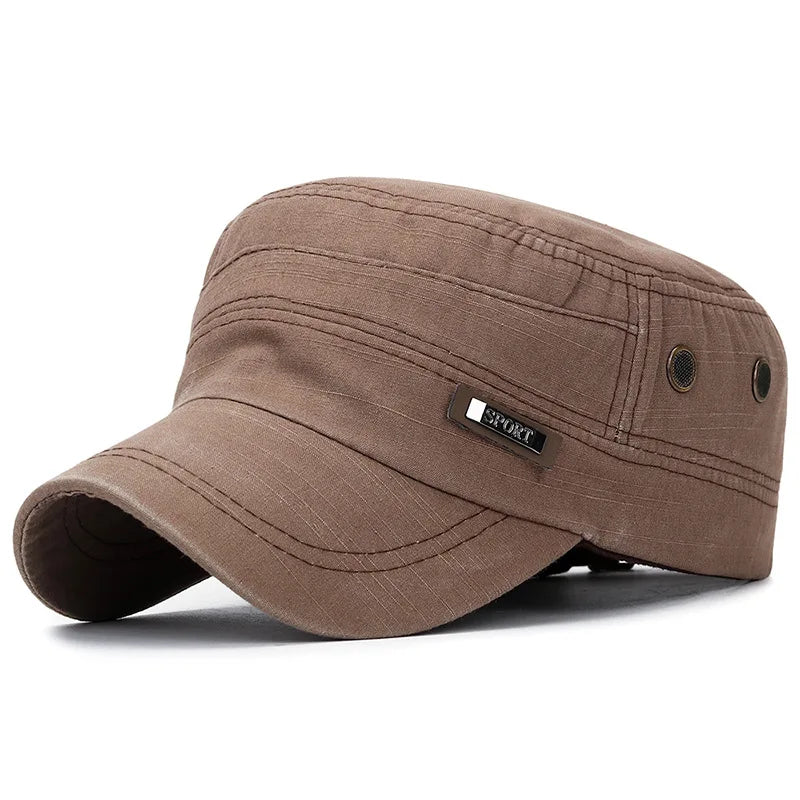 Vintage Washed Cotton Military Caps Flat Top Baseball Cap Adjustable Fitted Thicker Cap Sun Protection Men Women Cadet Army Cap