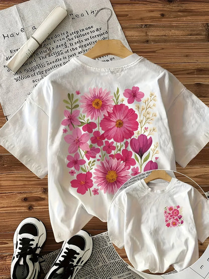 Summer Beautiful Flowers Prints T-Shirts Womens Cotton Oversized T Shirts Basic O-Neck Short Sleeve Tops Casual Woman Clothes